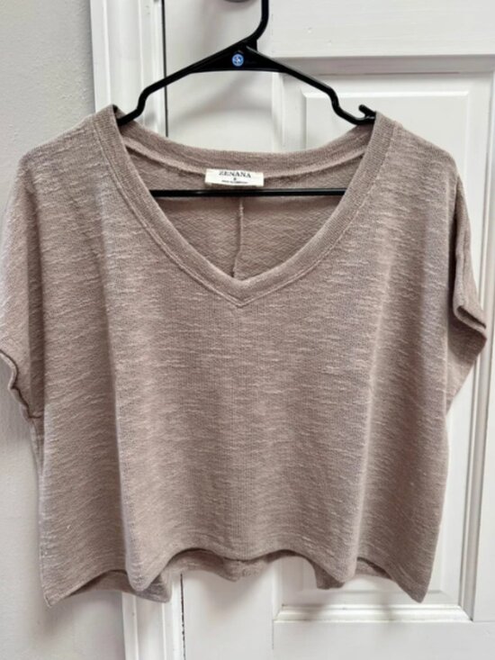 Zenana Tops - Zenana Slub Hacci Cropped Top Light Mocha
